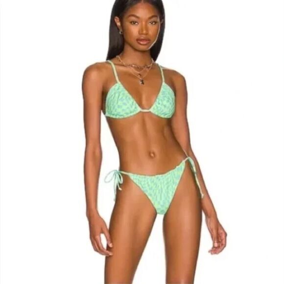 NEW It’s‎ Now Cool checkered wave lime green blue bikini set, size L - Picture 1 of 13